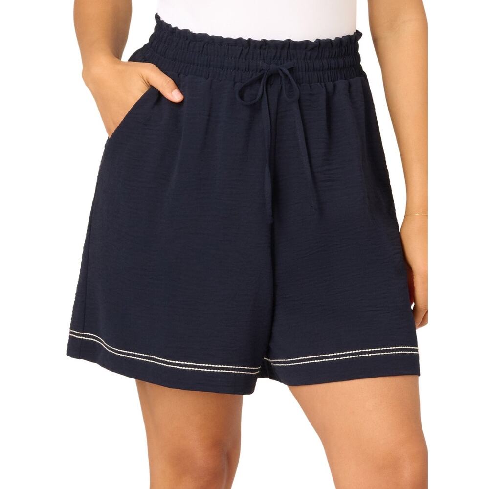 Adrianna Papell Navy Drawstring Shorts with Contrast Stitching Size XS NWT